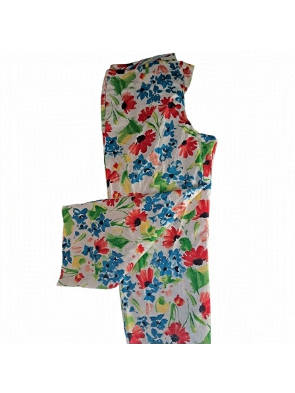 EVAN PICONE watercolor floral cotton blend pants cropped ankle coastal bold 18